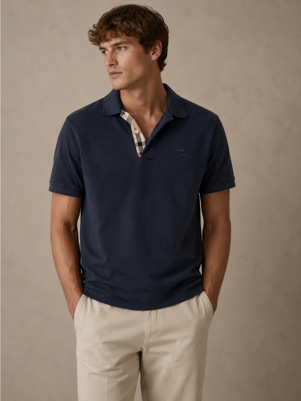 BURBERRY BRIT Navy Novacheck Polo size Medium Quiet Lux Designer